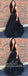 V Neck A line Black Rhinestone Tulle Cheap Evening Prom Dresses, QB0447