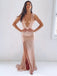 Sexy Deep V-neck Rose Gold Sequin Mermaid Side Slit Cheap Prom Dresses, PDS0096