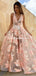 Newest V-neck See-through Lace A-line Long Cheap Prom Dresses, PDS0097