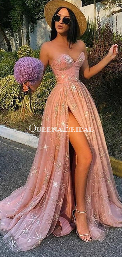 Charming Sweetheart Pink Tulle A-line Long Cheap Prom Dresses, PDS0104