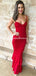 Elegant Spaghetti Strap Red Lace Mermaid Long Cheap Prom Dresses, PDS0105