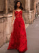 Newest Spaghetti Strap Red Lace A-line Long Cheap Prom Dresses, PDS0099