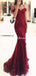 Mermaid Off the Shoulder Burgundy Tulle Prom Dresses with Appliques Beading, QB0231