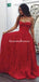 A-Line Spaghetti Straps Sweep Train Red Lace Prom Dresses Online, QB0250