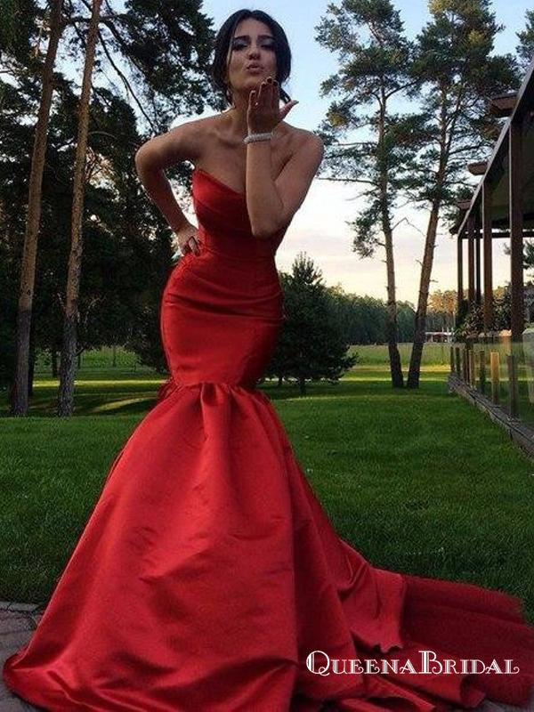 Charming Mermaid Sweetheart Red Satin Long Prom Dresses, QB0566 QueenaBridal Charming Mermaid Sweetheart Red Satin Long Prom Dresses, QB0566 QueenaBridal