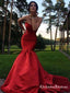 Charming Mermaid Sweetheart Red Satin Long Prom Dresses, QB0566