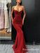 Spaghetti Straps Sexy Red Sequin Long Cheap Mermaid Prom Dresses, QB0554
