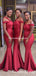 Off-The-Shoulder Red Mermaid Long Cheap Bridesmaid Dresses, BDS0095