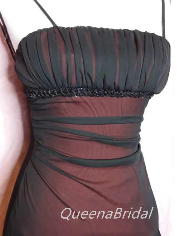 Black Red Sheath Spaghetti Straps High Slit Long Evening Prom Dresses, WGP246