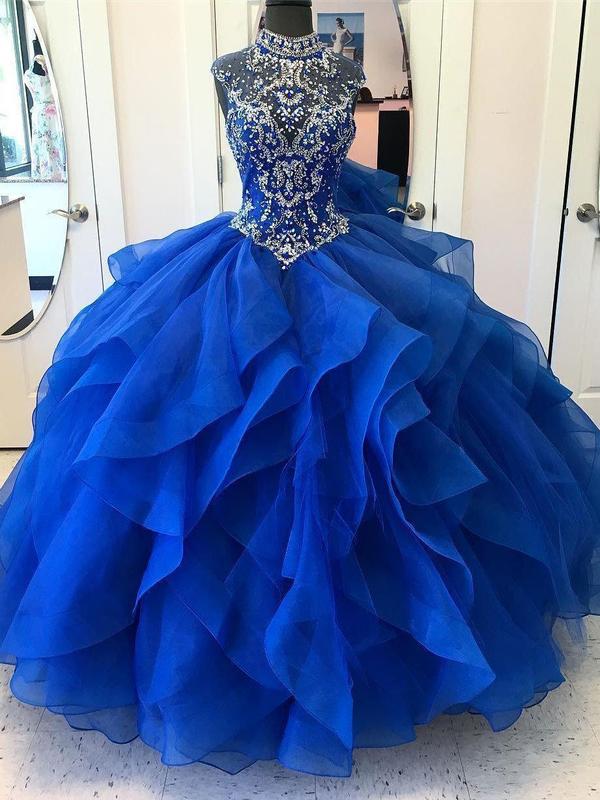 Royal Blue Organza High Neck Quinceanera Dresses Burgundy Prom Dresses – QueenaBridal Royal Blue Organza High Neck Quinceanera Dresses Burgundy Prom Dresses – QueenaBridal