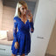 Pretty V-Neck Long Sleeves Royal Blue Short Cheap Homecoming Dresses with Applique, QB0193