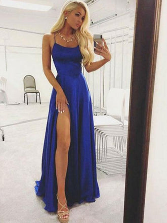Charming Simple Halter Blue Long Cheap Evening Prom Dresses, QB0404