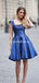 Square Neckline Royal Blue Satin Short Cheap Homecoming Dresses, HDS0040