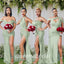 Mismatched Sage Mermaid Side Slit Maxi Long Bridesmaid Dresses, BDS0131