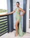 Mismatched Sage Mermaid Side Slit Maxi Long Bridesmaid Dresses, BDS0131