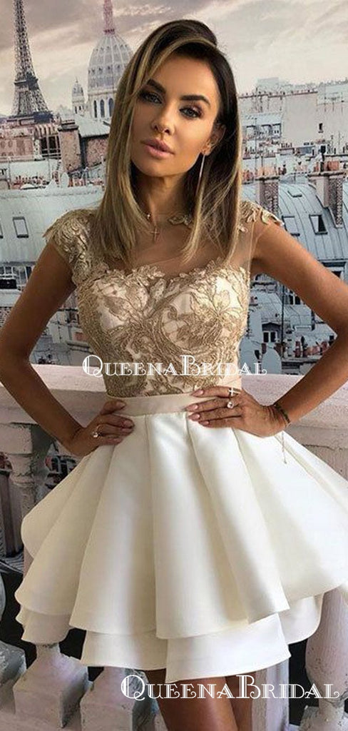 Charming Illusion Champagne A-line Short Cheap Party Homecoming Dresses, HDS0026