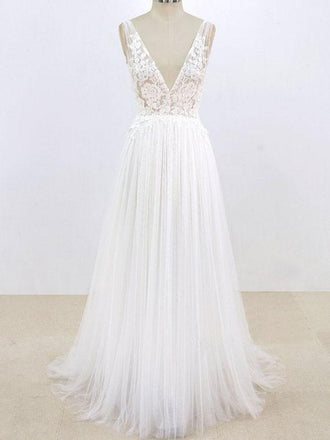 Simple Sexy Deep Low V Neck Small A-line Cheap Dresses For Wedding, WD398