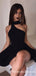A-Line High Neck Sleeveless One Shoulder Short Black Homecoming Dresses, QB0831