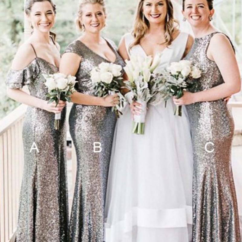 silver sparkly bridesmaids dresses