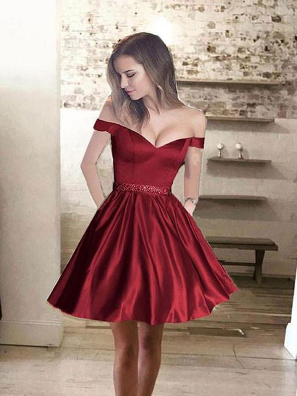 Simple Off Shoulder Red Short Cheap Homecoming Dresses 2018, CM431 QueenaBridal Simple Off Shoulder Red Short Cheap Homecoming Dresses 2018, CM431 QueenaBridal