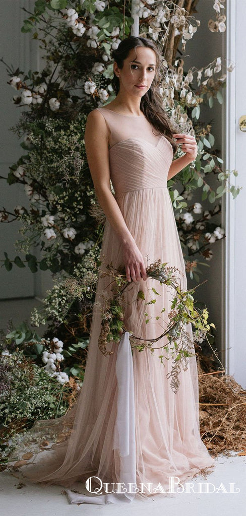 Newest Charming Elegant Mismatched Tulle Long Cheap Wedding Party Bridesmaid Dresses, QB0913