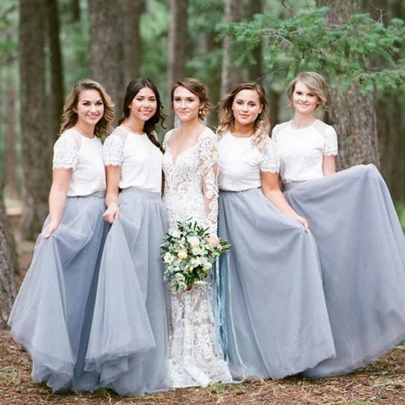 Two Pieces Short Sleeves Grey Cheap Long Bridesmaid Dresses Online, WG QueenaBridal Two Pieces Short Sleeves Grey Cheap Long Bridesmaid Dresses Online, WG QueenaBridal