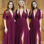 Unique Chiffon Side Slit Burgundy Long Bridesmaid Dresses Online, WG302