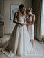 Elegant Sweetheart Off-White Tulle Lace Appliqued A-line Long Cheap  Wedding Dresses, WDS0004