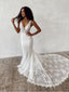 Charming V-neck Lace Mermaid Long Cheap Wedding Dresses, WDS0049