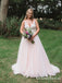New Arrival V-neck Pink Tulle Lace Appliqued A-line Long Cheap Wedding Dresses, WDS0008
