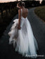 New Arrival V-neck White Tulle A-line Long Cheap Beach Wedding Dresses, WDS0040