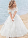 A-Line Scoop Neck White Floor Length Flower Girl Dresses with Appliques, QB0824
