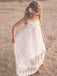 Cute A-Line Scoop Neck White Lace Long Cheap Flower Girl Dresses with Handmade Flower, QB0098
