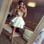 A-Line V-Neck  White Short Cheap Homecoming Dresses with Lace Applique, QB0072