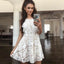 A-Line Round Neck Open Back White Lace Short Cheap Homecoming Dresses, QB0059