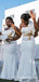 Mermaid White Double Fdy Applique Long Cheap Bridesmaid Dresses, BDS0090