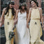 A-Line Halter Floor Length Pleated Yellow Chiffon Bridesmaid Dresses, QB0721