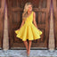 Simple A-Line V-Neck Sleeveless Short Yellow Cheap Homecoming Dresses, QB0042