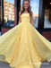 Charming Simple Yellow Long Cheap Spaghetti Straps Prom Dresses, QB0637